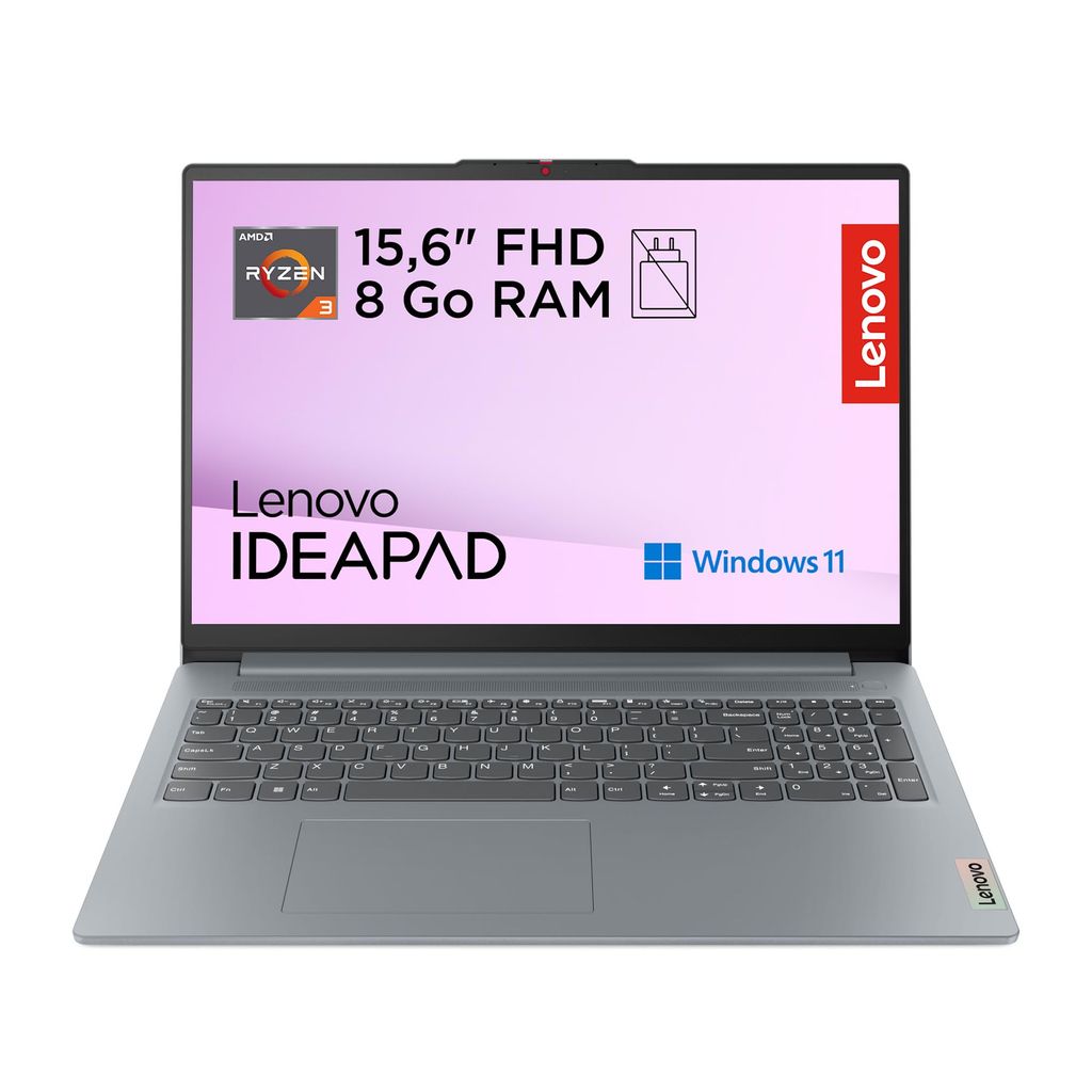 PC Portable 15,8" Lenovo IdeaPad Slim 3 - Ryzen 3, 8 Go RAM, 512 Go SSD, Windows 11, Chargeur Non Inclus