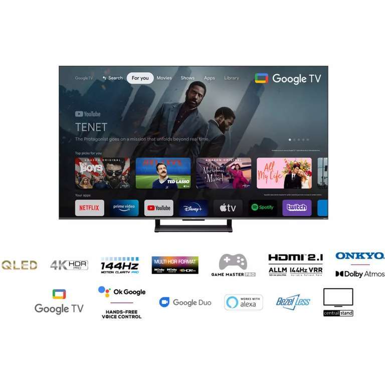 TV 75" TCL 75C735 - QLED, 4K, 144Hz, HDR, Dolby Vision, HDMI 2.1, VRR/ALLM, Google TV (Via ODR 200€)