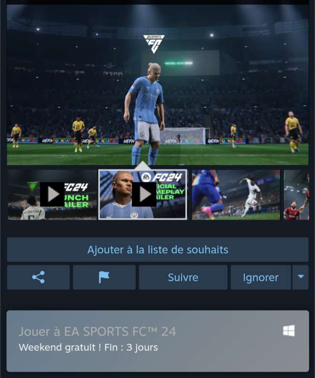 EA Sports FC 24 jouable gratuitement sur PC via Steam ce week-end (Dématérialisé)