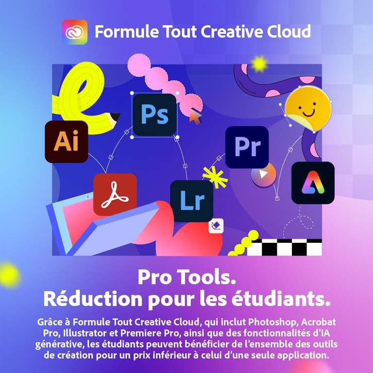 Abonnement Adobe Creative Cloud Pro Étudiants & Enseignants — 1 an, IA ...
