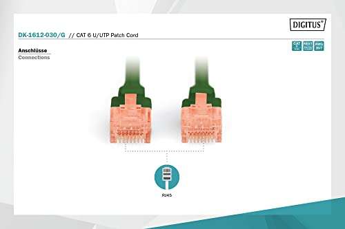 Câble réseau LAN Digitus - Cat 6, 3m, avec RJ45, U/UTP non blindé, compatible Cat-6A & Cat-5e, vert