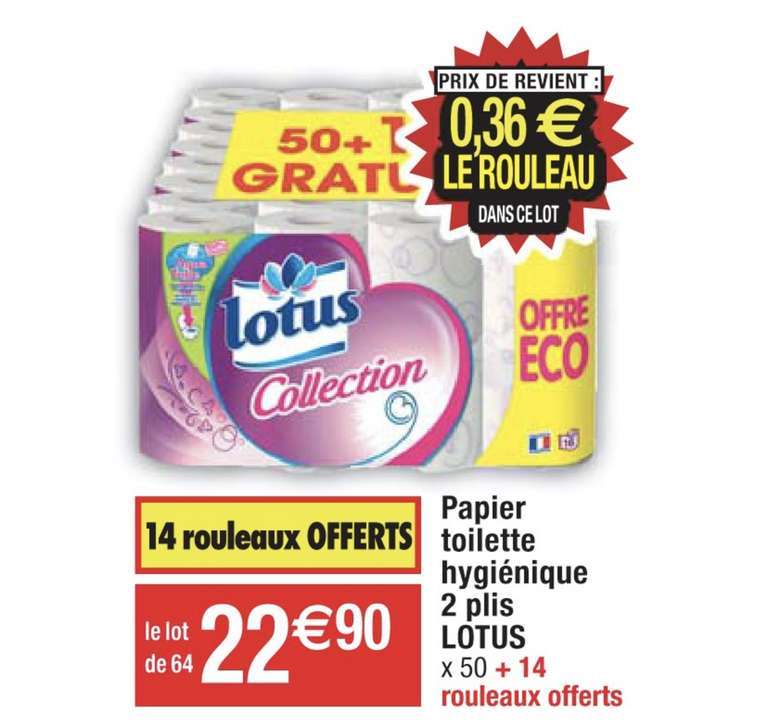 Lot de 64 Lotus Papier Toilette (50 + 14 offerts) –
