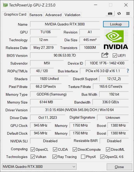 Carte graphique PC Portable NVIDIA RTX 3000 MXM module