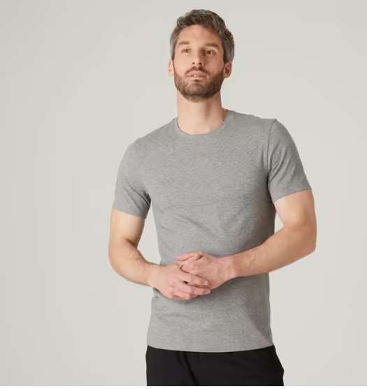 T-shirt de fitness Homme manches courtes Domyos Slim Coton Extensible - Toutes tailles