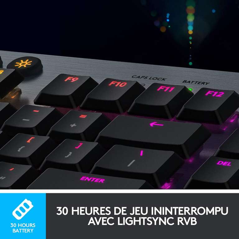Clavier Gamer sans Fil Mécanique Logitech G915 LIGHTSPEED, Switch ultra-plat GL Tactile, RGB LIGHTSYNC, Design élégant et mince