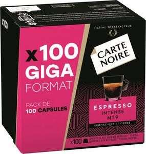Boîte de 100 capsules de café Carte Noire compatible Nespresso (Lungo classique ou Espresso intense)
