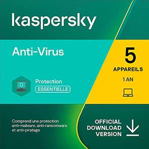 Licence de 12 Mois Kaspersky Anti-Virus 2022 pour 5 Appareils sur Windows (Dématérialisé)