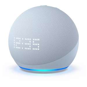 Assistant vocal Amazon Echo Dot 5 avec Horloge (bleu gris) + Prise connectée TP-Link Tapo P100