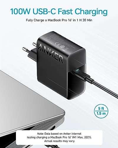 Chargeur USB-C 100 W Anker PIQ 3.0 pour MacBook Pro/Air, iPad Pro