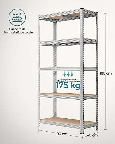 Lot de 2 étagères de garage Songmics à 5 niveaux réglables - Capacité 875kg (40 x 90 x 180 cm)