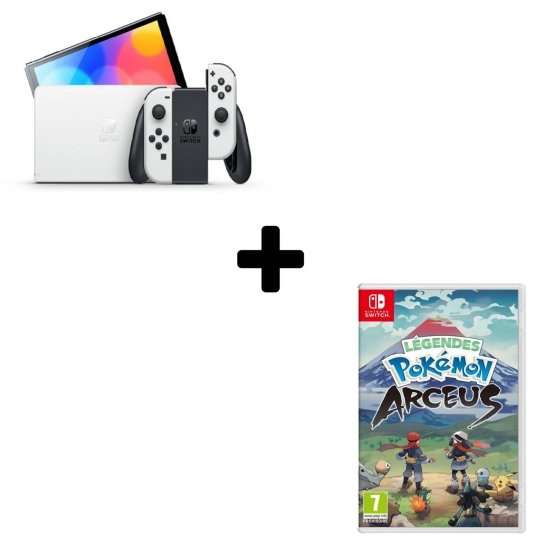 Pack Console Nintendo Switch Oled avec paire de joy con blancs + jeu Légendes Pokémon Arceus (via 50€ sur Carte fidélité)
