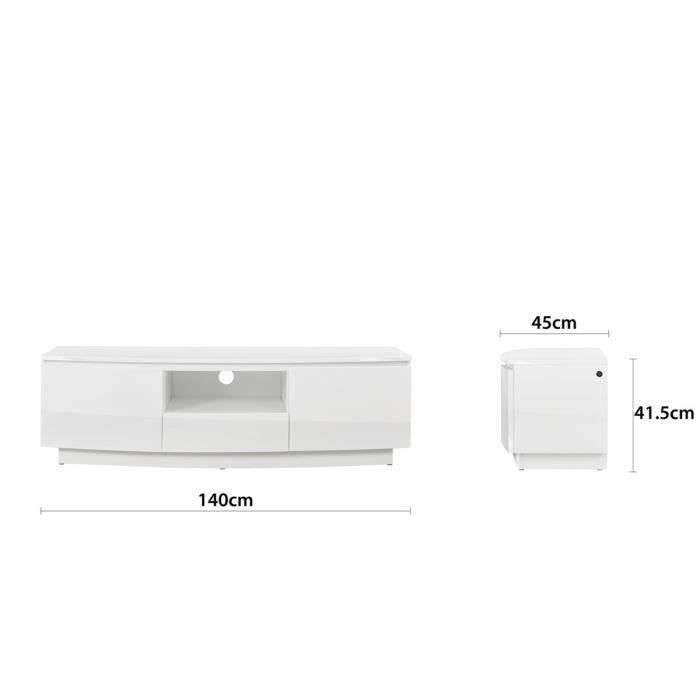 Meuble TV laqué LED Style contemporain Florence - Blanc brillant - 2 portes + 1 tiroir (53.99€ pour les CDAV)