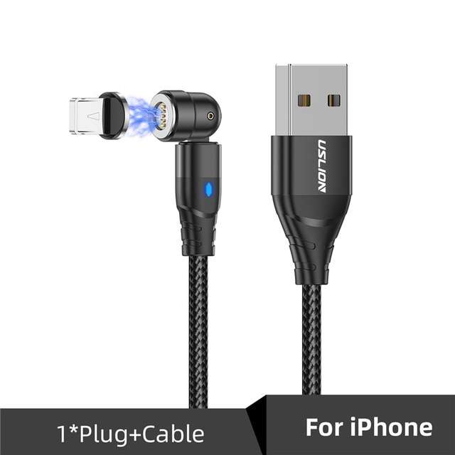 Câble magnétique rotatif USB pour USB-C, Lightning ou micro-USB - 5A, 2m (plusieurs coloris)