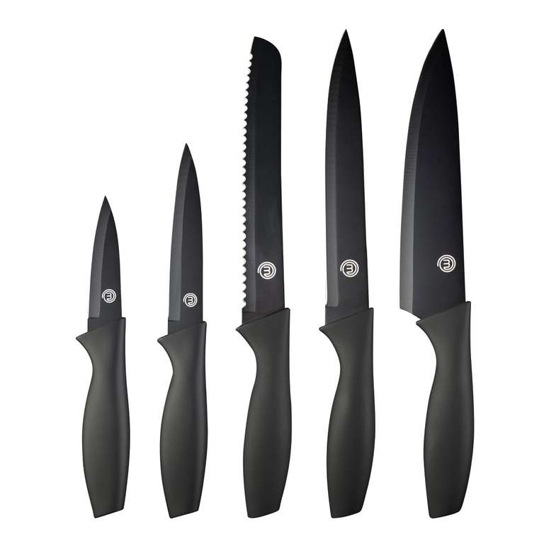Lot de 5 couteaux de Cuisine MasterChef - 5 Pièces, Manche Ergonomique, Acier Inoxydable, Revêtement Antiadhésif