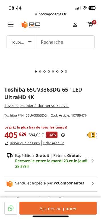TV 65" Toshiba 65UV3363DG - 4K, LED HDR10, Dolby Vision, TRU Micro Dimming, Smart TV