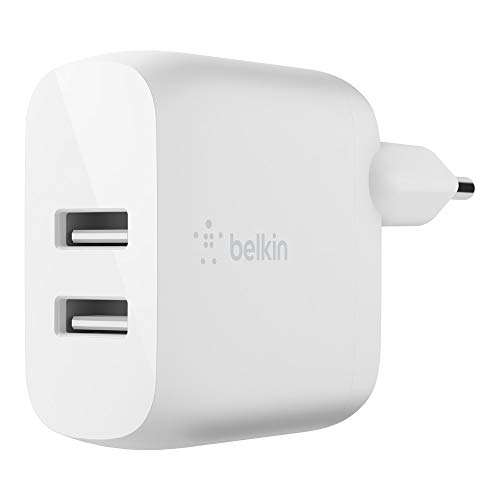 Chargeur secteur Belkin 2 ports USB-A Boost Charge 24 W + Câble USB-A vers USB-C (pour Samsung, Pixel, iPad Pro, etc.)