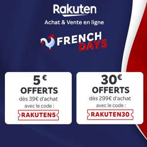 5€ de réduction dès 39€ d'achat & 30€ dès 299€ sur tout le site + 10% à 40% offerts en Rakuten Points sur une sélection d'articles
