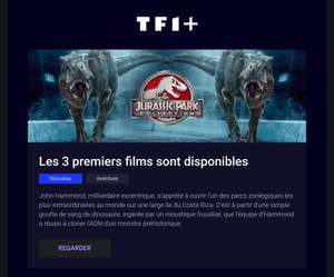Trilogie Jurassic Park visionnables gratuitement sur TF1+