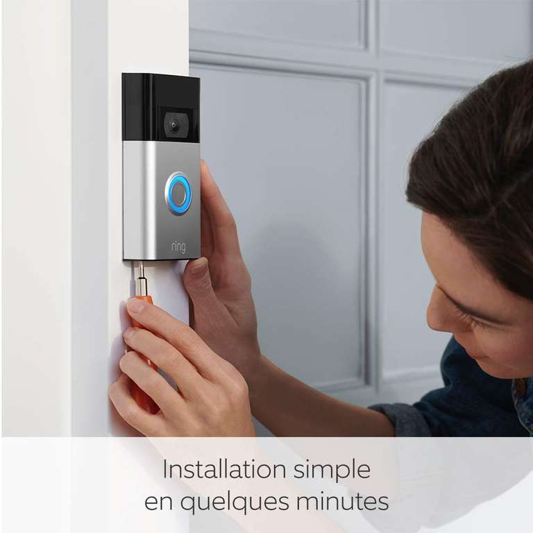 Sonnette vidéo sans fil Ring Video Doorbell - Sonnette extérieure avec caméra HD 1080p, visiophone, détection de mouvements, sur batteries
