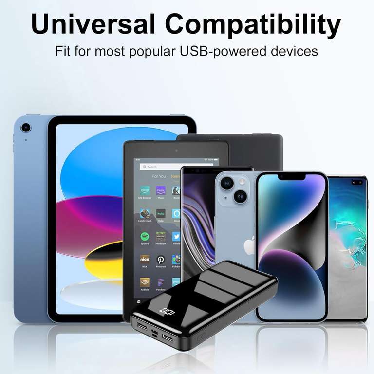 Power Bank 27000 MAh PD 20W - Avec 3 Câbles Intégrés, 4 Sorties - Charge Rapide Pour IPhone, Android, Tablette - 12