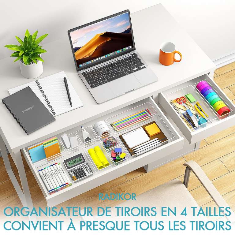 AIWMQYYF Lot de 8 Organisateurs de Tiroirs en Transparent, Boîtes de Rangement Transparentes en Plastique pour Salle de Bain, Bureau, Cuisine, Coiffeuse, organiseur de maquillage transparent