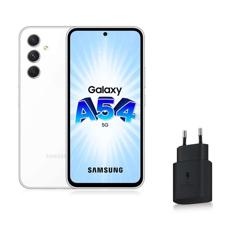 Samsung Galaxy A54 5G 128 Go Blanc - Chargeur secteur rapide inclus –