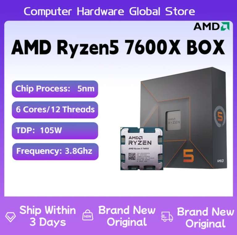 Processeur AMD Ryzen 5 7600X 4,7GHz Socket AM5