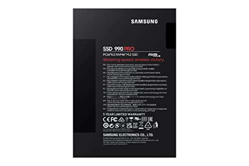 SSD interne M.2 NVMe 4.0 Samsung 990 PRO (MZ-V9P2T0BW) - 2 To, TLC 3D, DRAM, Jusqu'à 7450-6900 Mo/s (Compatible PS5)
