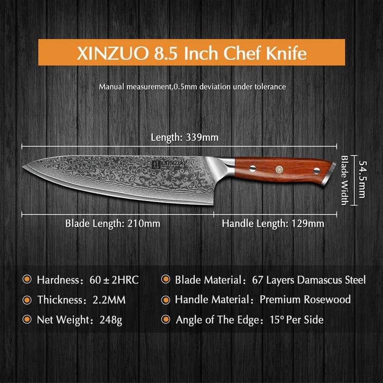 Couteau de Chef en acier damas Xinzuo Yu série Gyuto