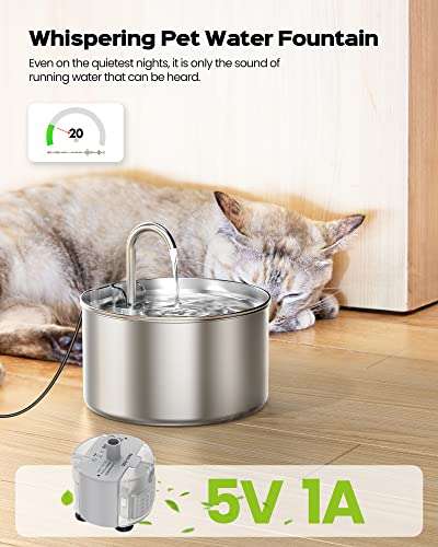 [Prime] Fontaine à eau pour chat Aoogitf - Acier inoxydable, 2.2 L (Via coupon - Vendeur tiers)