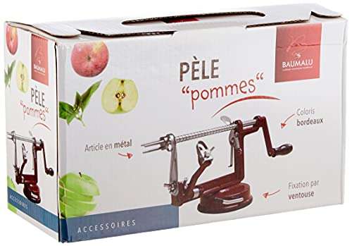 Éplucheur de pommes Baumalu (450009) - Métal, Fixation par ventouse, Couleur Rouge-Vin, Dim. 25,5×15×11 cm (via coupon)