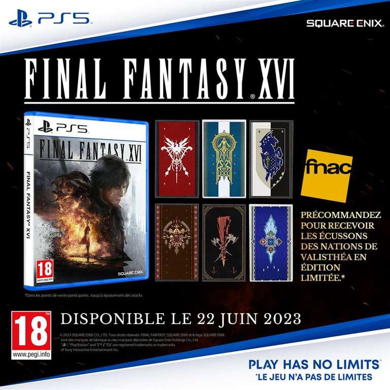 Jeu Final fantasy XVI edition deluxe sur PS5 + Pack d’écussons des nations de Valisthéa (+ 10€ sur le compte fidélité)