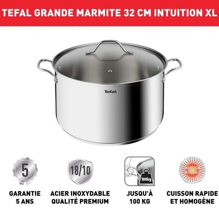 Marmite Tefal B8647404 - 32 cm inox, Tous feux dont induction, 12L, Poignées robustes