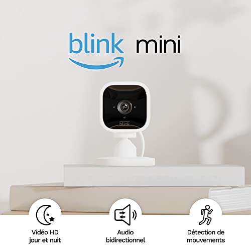 Caméra d'intérieur connectée Blink Mini compacte à brancher - Vidéo HD 1080p, vision nocturne, détection de mouvements