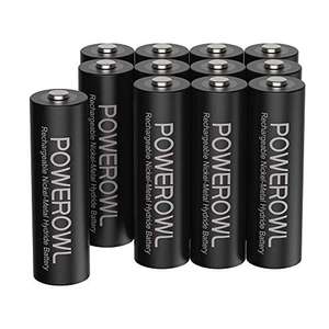 Lot de 12 piles rechargeables AA Powerowl - 2800mAh, 1200 cycles (vendeur tiers)