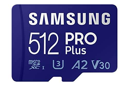 Carte mémoire microSDXC Samsung Pro Plus MB-MD512KA/EU - 512 Go, UHS-I U3 (lecture 160 Mo/s, écriture 120Mo/s, adaptateur SD inclus)
