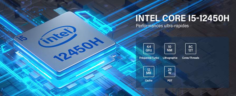 Mini Pc Intel Core I5-12450H(8C-12T,Jusqu'À 4,4 Ghz), Ck10 Dual