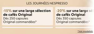 20% de réduction sur les capsules Nespresso Original pour l'achat minimum de 350 capsules