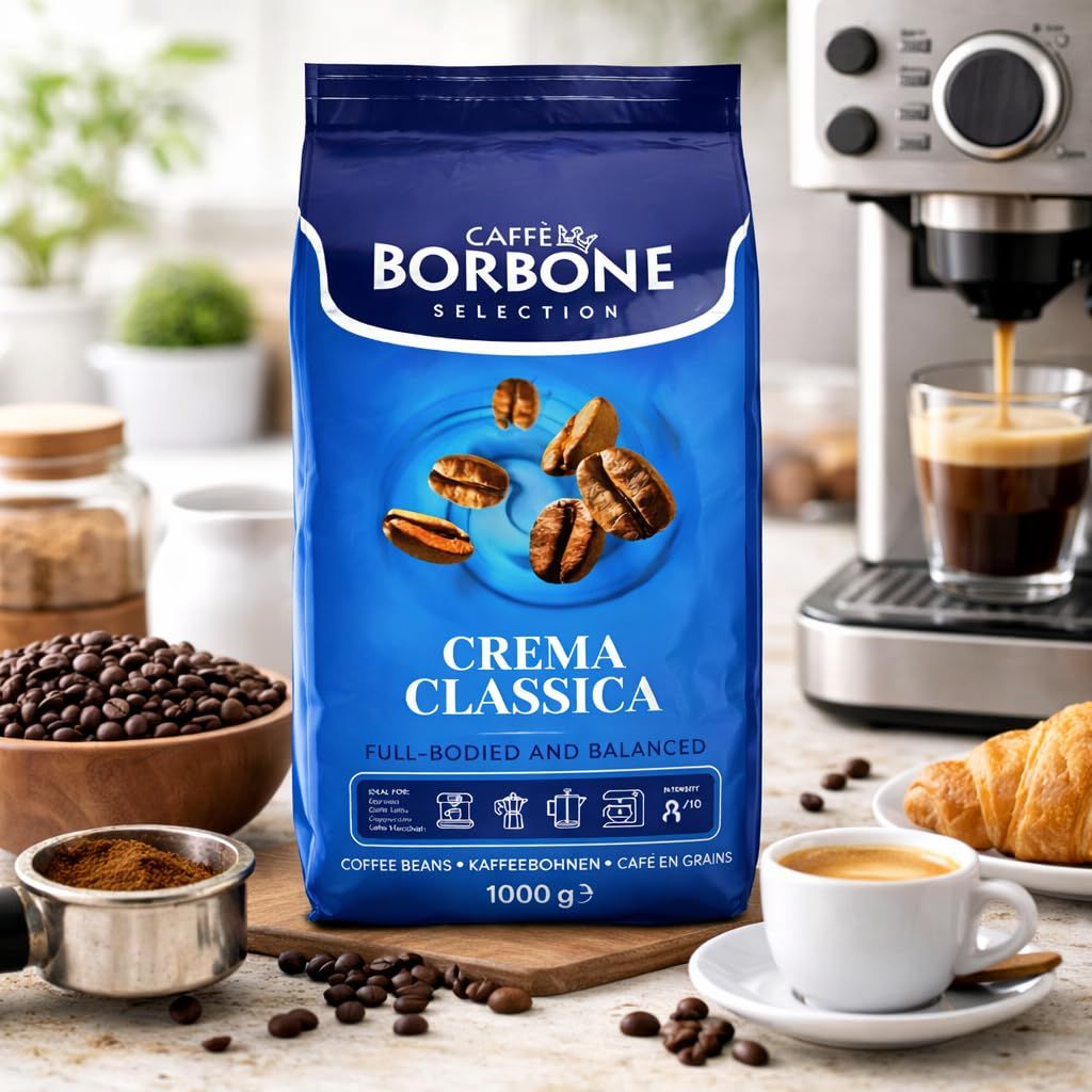 Café en Grains Caffè Borbone Crema Classica - Espresso Napolitain Authentique, 1kg, Intensité 8/10