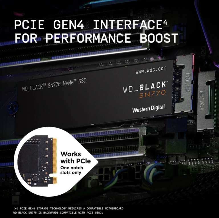 SSD Interne M.2 NVMe Western Digital Black SN770 (WDS100T3X0E) - 1 To, PCIe Gen4