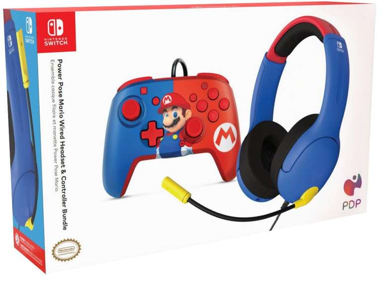 Manette et casque pour Switch PDP Gaming Officially Licensed Mario Bundle –
