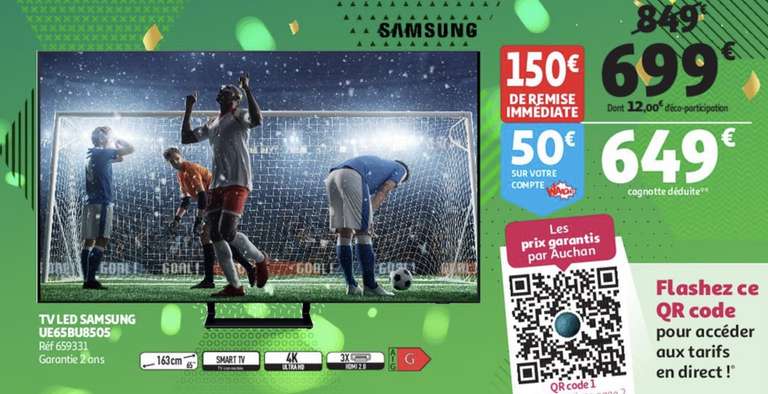 TV 65" Samsung UE65BU8505 (2022) - 4K (via 50€ sur la carte fidélité)