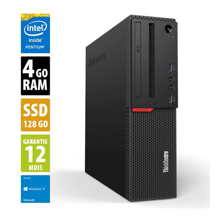 PC de bureau Lenovo ThinkCentre M700 SFF - Pentium G4400, 4Go RAM, 128Go SSD, Windows 10 (Reconditionné - Grade A)