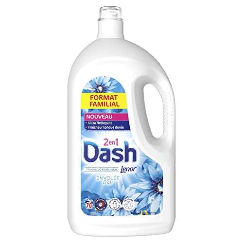 Bidon de lessive liquide Dash 2 en 1 format familial - 70 lavages, Envolée  D'Air –