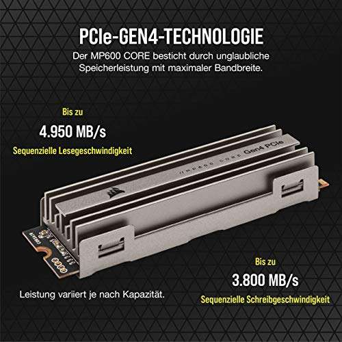 SSD interne M.2 NVMe 4.0 Corsair MP600 Core - 2 To, QLC 3D, DRAM, (avec dissipateur thermique)