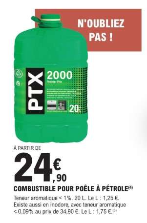 Combustible pour poêle à pétrole PTX2000 (Leclerc Brico) –