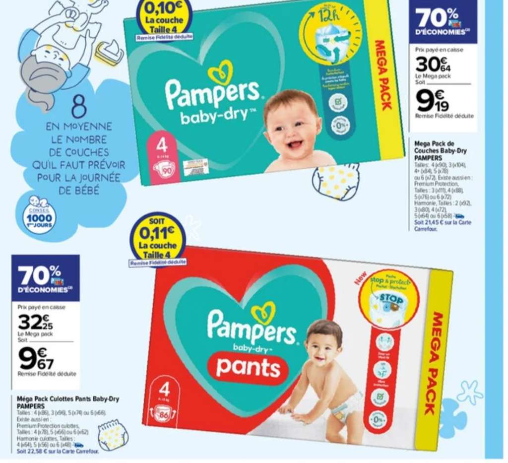 Promo Couches PAMPERS chez Carrefour