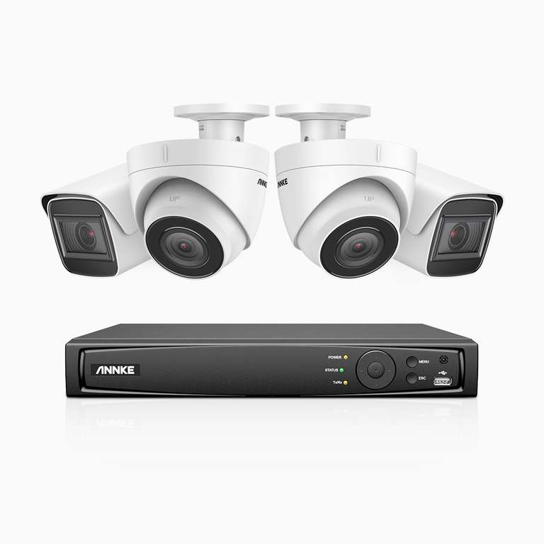 Système de vidéosurveillance PoE ANNKE H800 - 4 Caméras 4K (8MP, IP67) + Enregistreur vidéo NVR (8CH) + Accessoires
