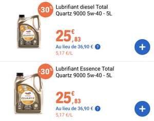 Huile Total Quartz essence ou diesel 9000 5w-40 - 5L (Sélection de magasins)