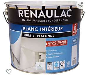 Pot de Peinture intérieur Renaulac Murs & Plafonds Bicouche Acrylique - 10L, Blanc Mat, 100m²
